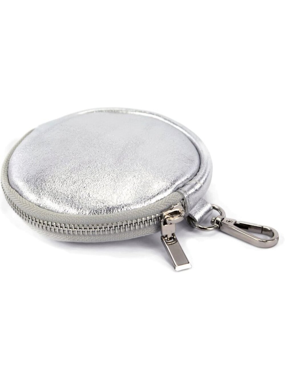 Handmade Italian Leather Wallet Bag Charm - Silver Metallic, 11.5 cm Round